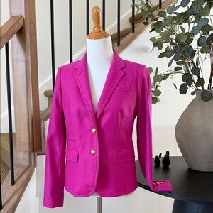 J. Crew Women's Schoolboy Fuchsia Wool Blazer with Gold Buttons Sz 2